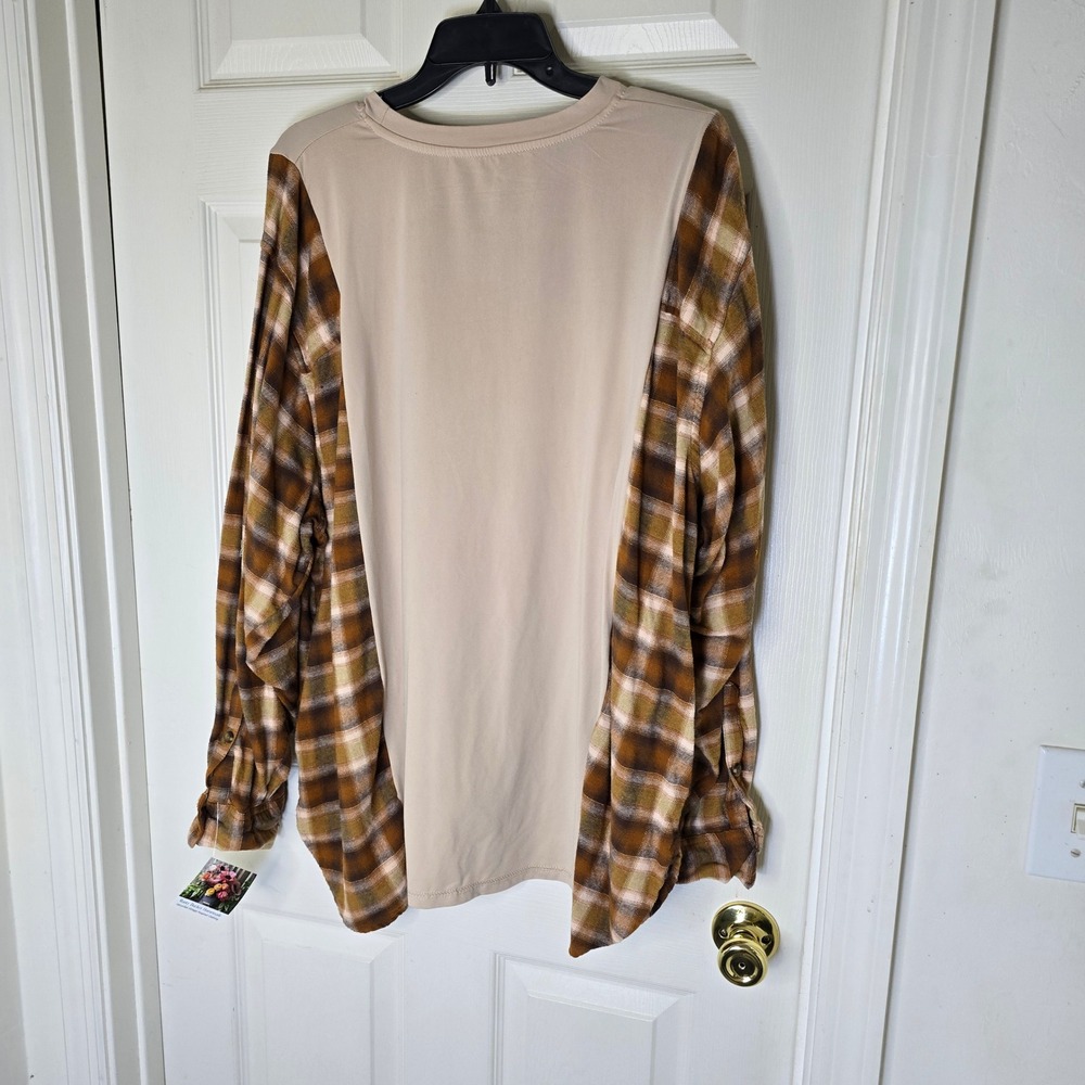 Upcycled tan‎ cow skull t-shirt with plaid flannel OS - Picture 4 of 4